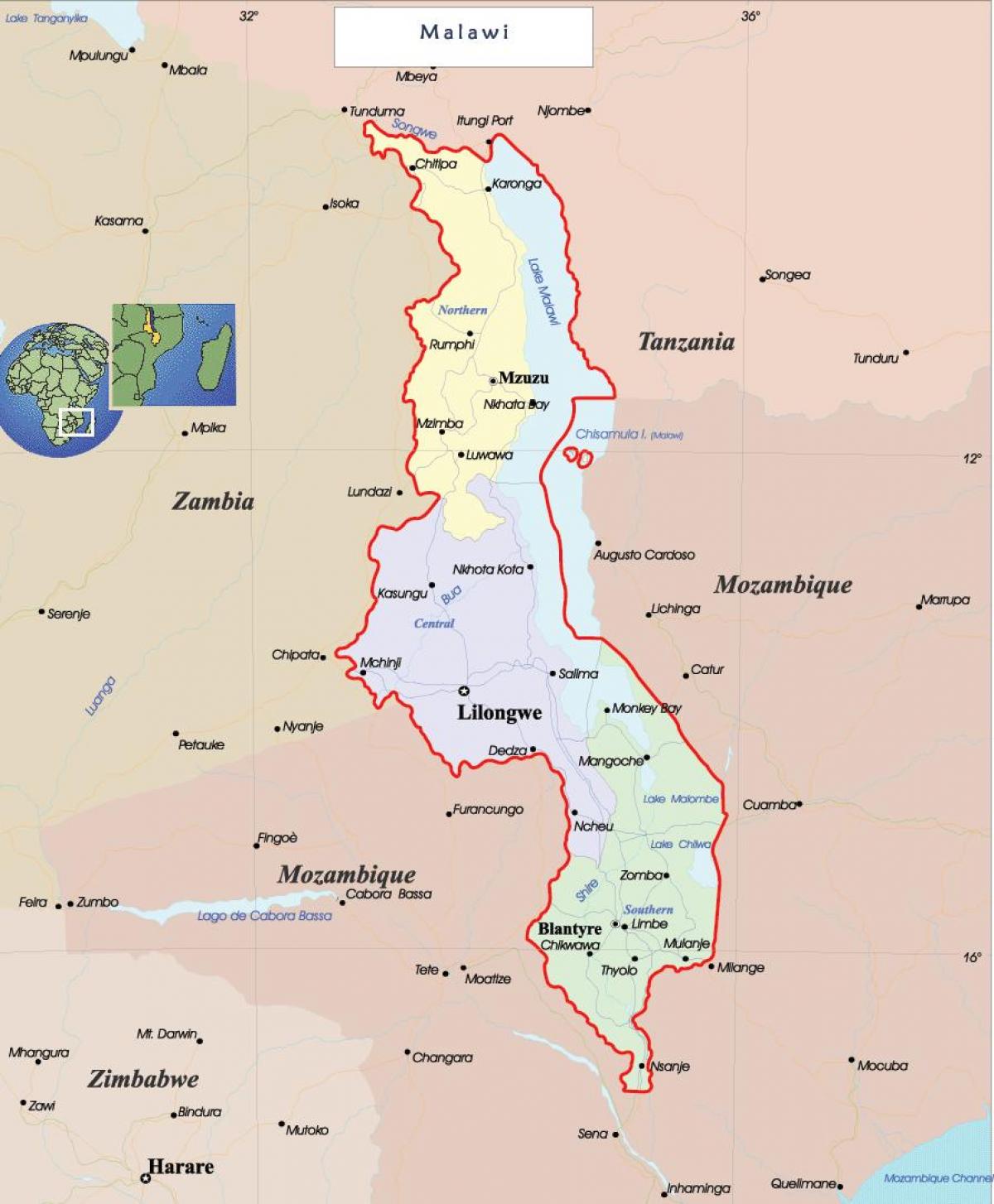 Karte von Malawi politischen