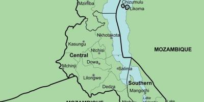 Karte von Malawi zeigt, Bezirke