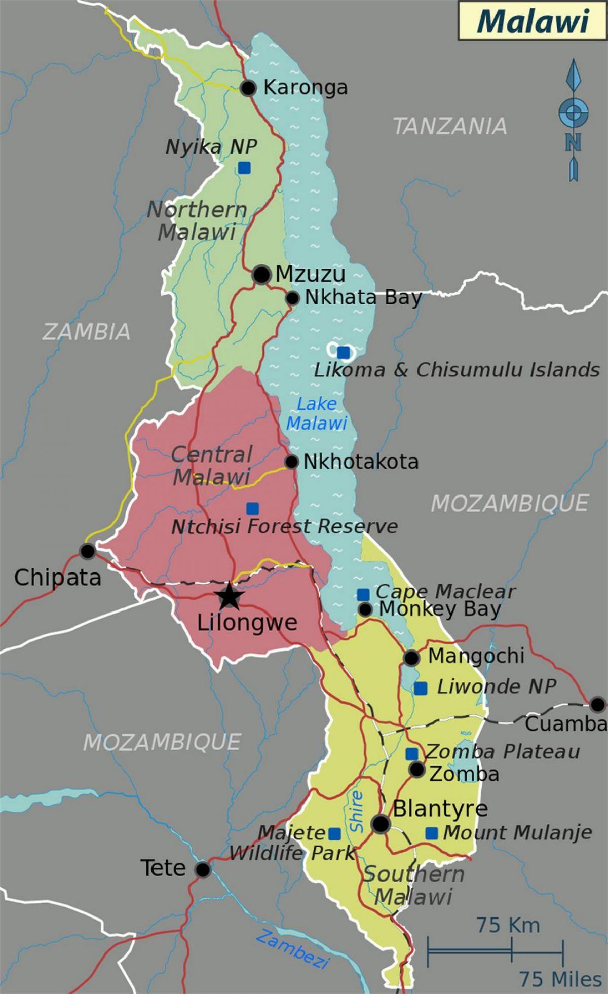 Karte des lake Malawi Afrika