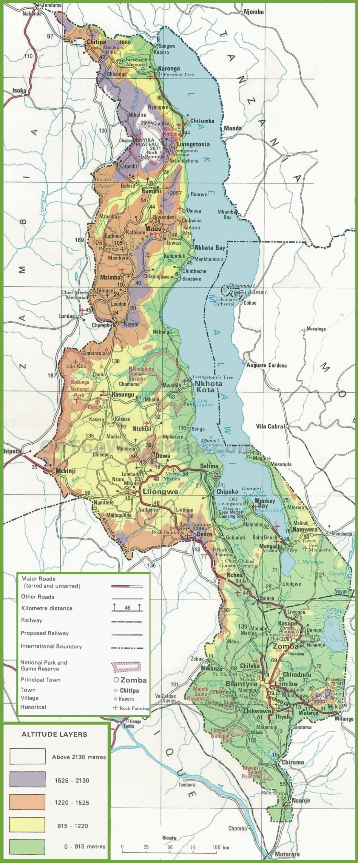Karte physikalische Karte von Malawi